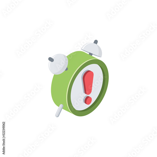 Alarm clock exclamation mark. Vector 3d isometric, color web icon, new flat style. Creative illustration design, idea for infographics.