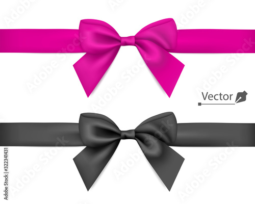Black, pink bow with ribbon