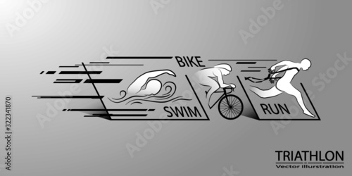 Visual drawing swimming, cycling and runner sport at fast of speed in triathlon start to stop game, line design style by step on background for vector illustration, exercise sport concept