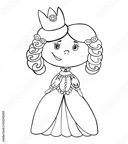 princess girl coloring outline illustration isolate crown laughing baby picture book page
