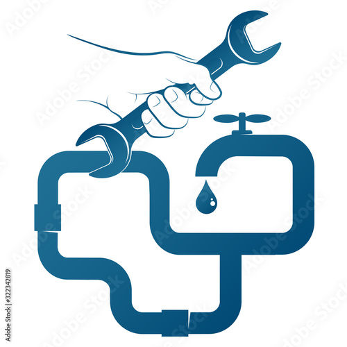 Wrench in hand for repair plumbing and water pipes
