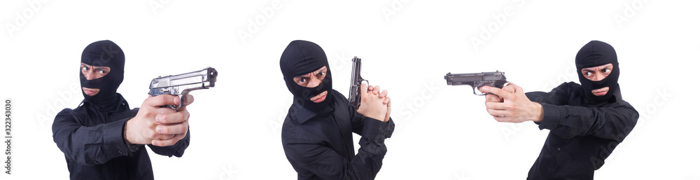 Young thug with gun isolated on white Young thug with gun isolated on white