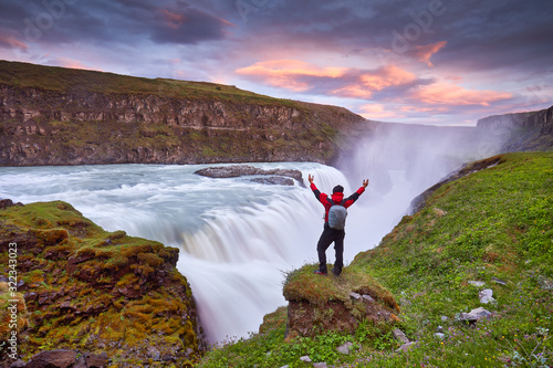 фотографія Gullfoss waterfall on the Hvíta river, a popular tourist attraction and part of the Golden Circle Tourist Route in Southwest Iceland