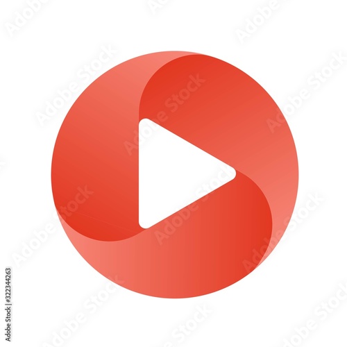 Red round play button. Color vector illustration. Isolated logotype.