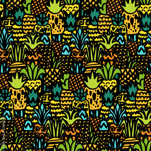 Whole pineapples vector seamless pattern