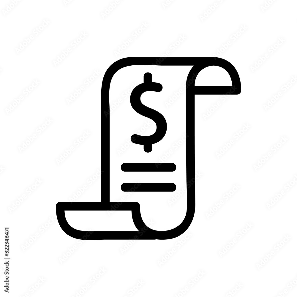 receipt dollar icon vector. Thin line sign. Isolated contour symbol illustration receipt dollar icon vector. Thin line sign. Isolated contour symbol illustration