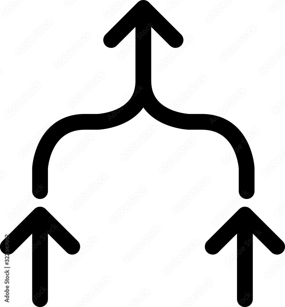 arrows merging into one icon. arrows merging into one icon.