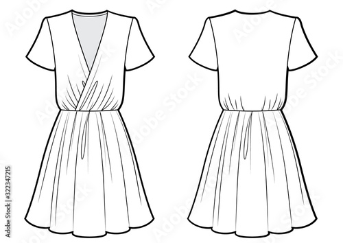 Technical drawing of dress with drape