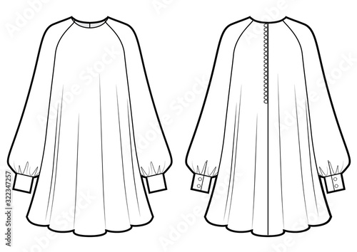 Fashion drawing of the romantic wide dress