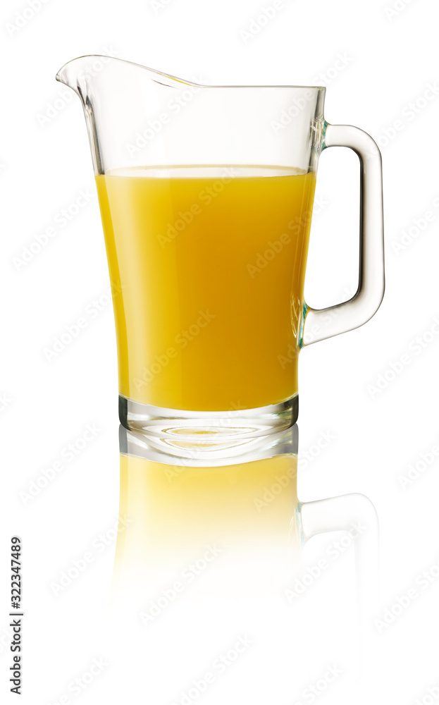 Pineapple juice jug on white cutout background with reflection. Pineapple juice jug on white cutout background with reflection.