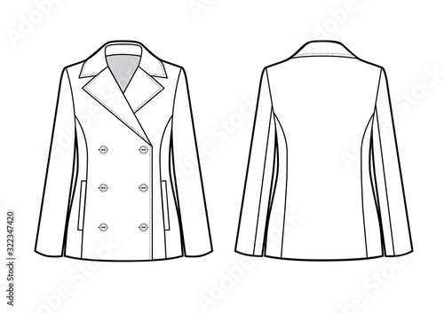 Vector illustration of women's classic jacket. Front and back