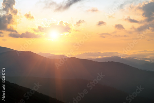 Sunrise, sunset in the Carpathian mountains. Natural background