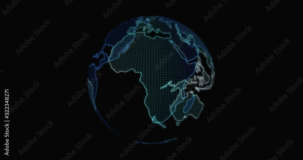 HUD digital global containg world map rotating on clear black background HUD digital global containg world map rotating on clear black background