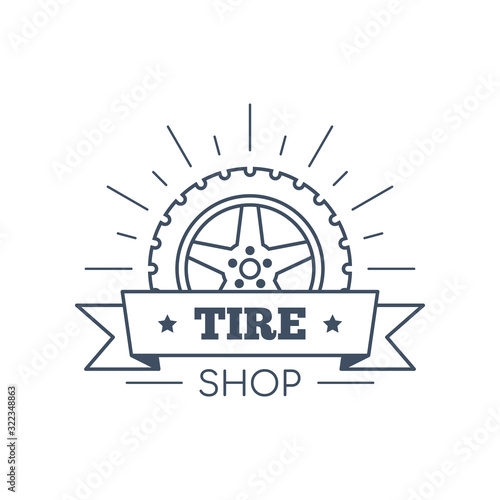 Tire and wheel service badge design, stock vector
