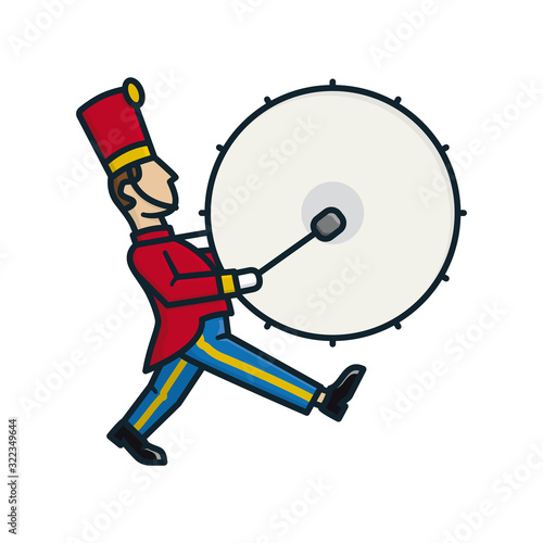Marching band bass drummer isolated vector illustration