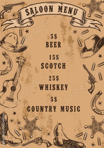 Vintage saloon menu template