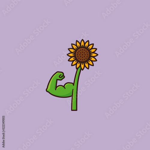 Sunflower flexing muscles vector illustration for Plant Power Day