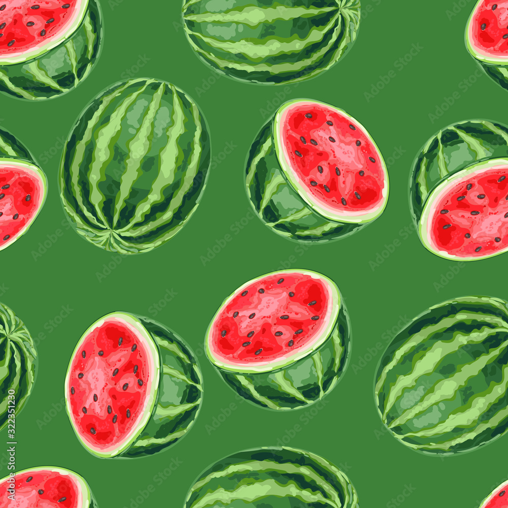 Seamless pattern with watermelons and slices. Seamless pattern with watermelons and slices.