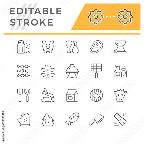 Set line icons of grill