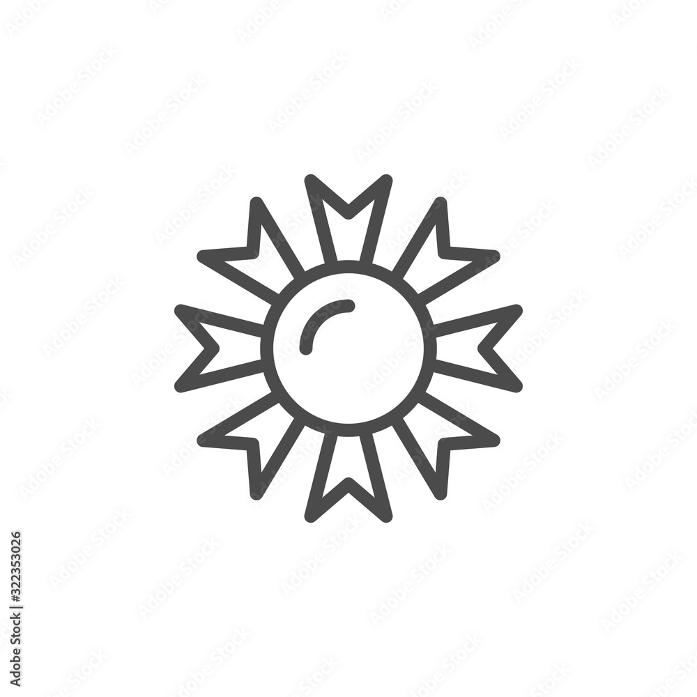 Sun line outline icon and light object