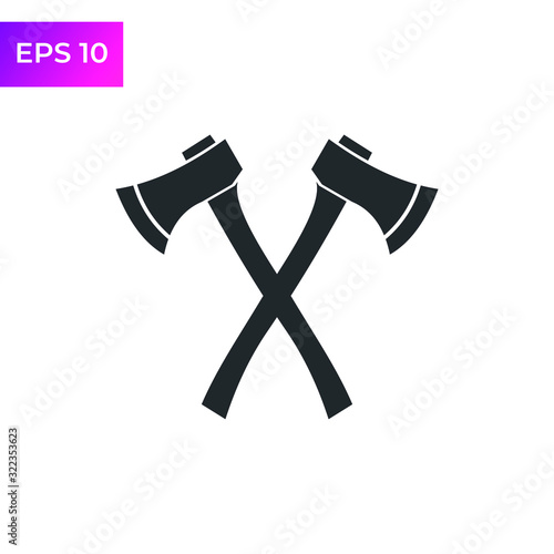 Axe Flat icon template color editable. Crossed Axe symbol vector sign isolated on white background. Simple logo vector illustration for graphic and web design.