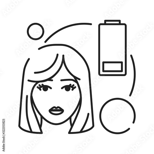 Early pregnancy symptoms fatigue black line icon. Tiredness. Pregnant blond woman concept. Sign for web page, mobile app, banner, social media. Editable stroke.