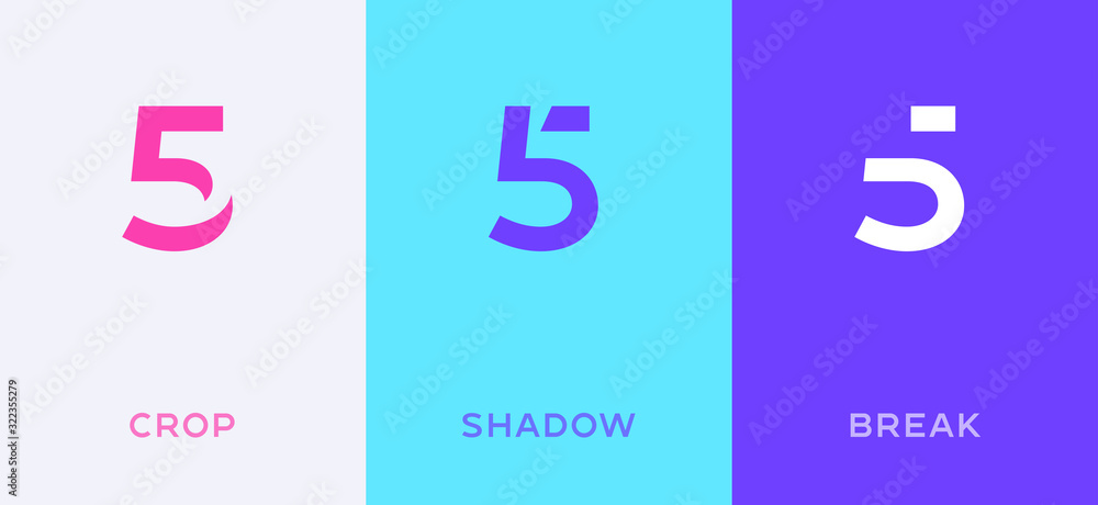 Set of number 5 minimal logo icon design template elements - obrazy, fototapety, plakaty 