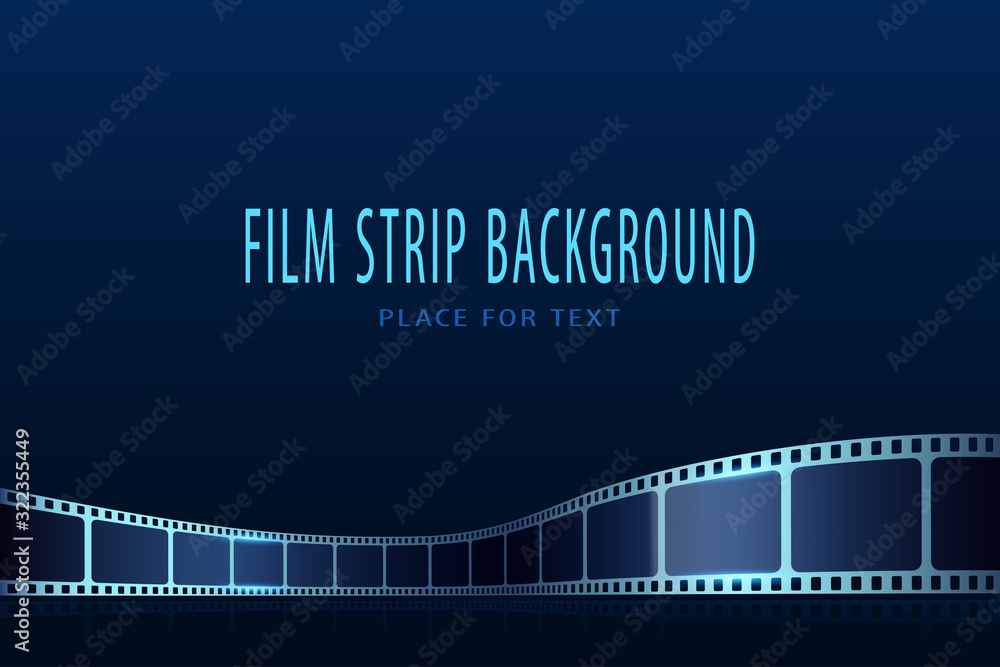 Realistic Cinema Background. 3D film strip in perspective. Vector template cinema festival or presentation with place for text. Movie design for brochure, poster, banner or flyer.Film industry concept