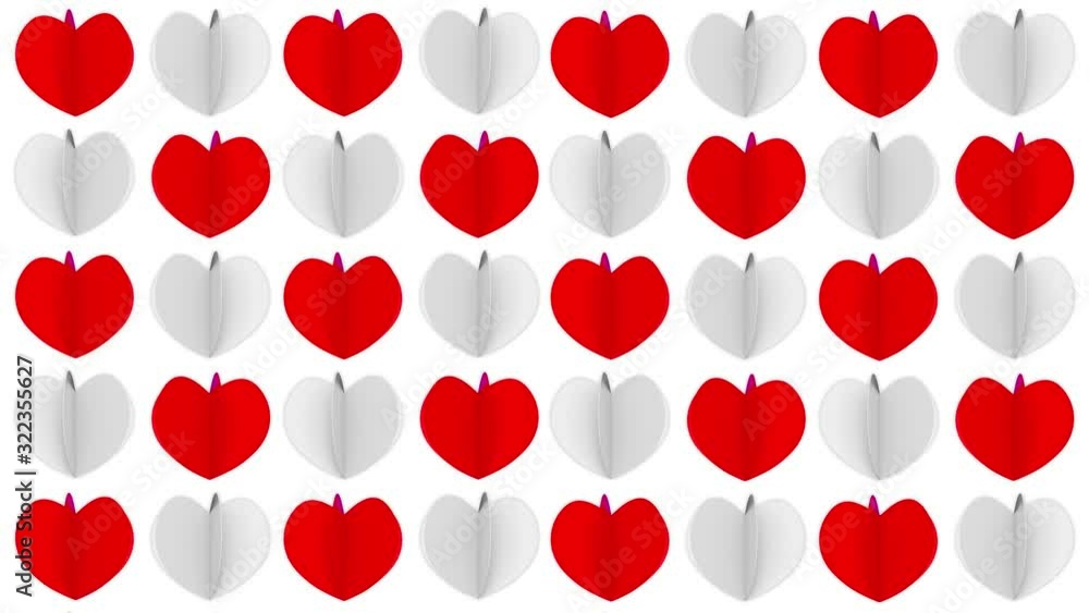 loop able Folding Red and white heart paper pattern motion footage background. loop able Folding Red and white heart paper pattern motion footage background.