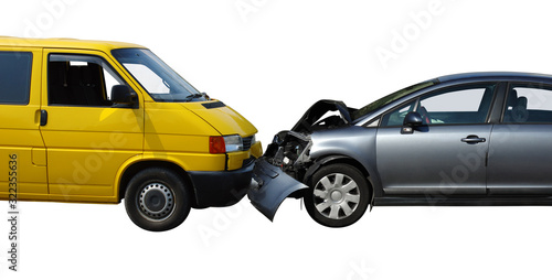 Two cars in an accident isolated on a white