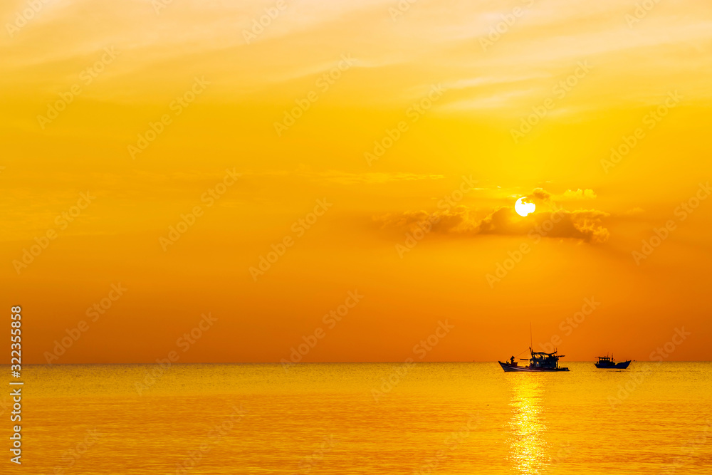 Fishing Boat sunrise over the sea Fishing Boat sunrise over the sea