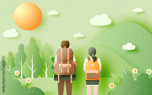 Backpacker with beautiful natural landscape