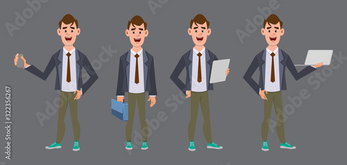 cute businessman cartoon character in different poses