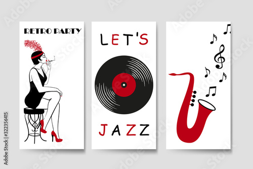 Retro Party invitation cards in the style of the 1920s. Vector illustration.
