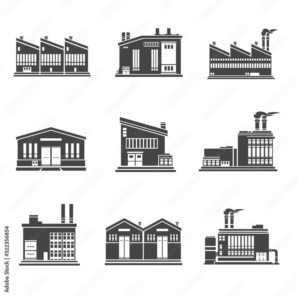 Vector Illustration Flat Icon Industrial Building Set Vector Illustration Flat Icon Industrial Building Set