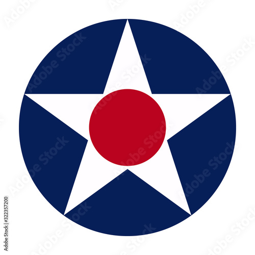 White five-pointed star in a blue circle. Vector illustration.