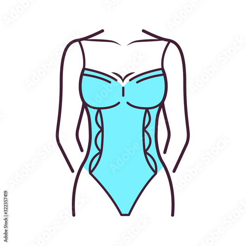 Women's bodysuit lingerie color line icon. Shorthand body is a one-piece form-fitting, and or skin-tight garment that covers the torso and the crotch. Editable stroke.