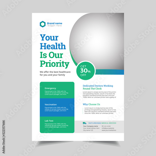 Health care cover template design for a report and medical brochure cover design layout background, two colors scheme, vector template in A4 size