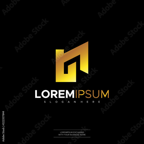 Logo design R vector for construction, home, real estate, building, property. Minimal awesome trendy professional logo design template on black background