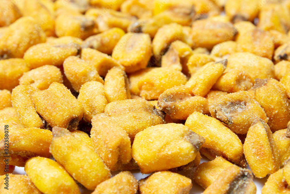 Roasted corn nuts texture close up Roasted corn nuts texture close up