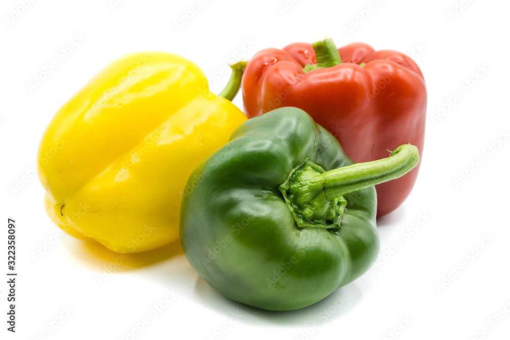 three peppers isolated on white background
