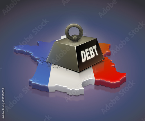  Weight of debt on the 3D map of France (dark background)