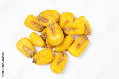 Roasted corn nuts on white background