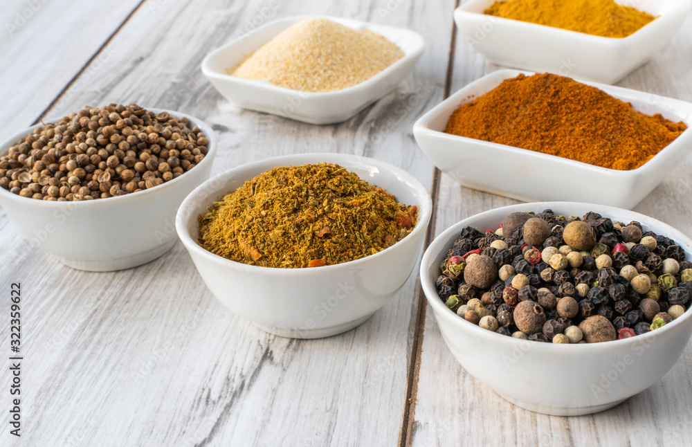 Spices on table. Food and cuisine ingredients for cooking Spices on table. Food and cuisine ingredients for cooking