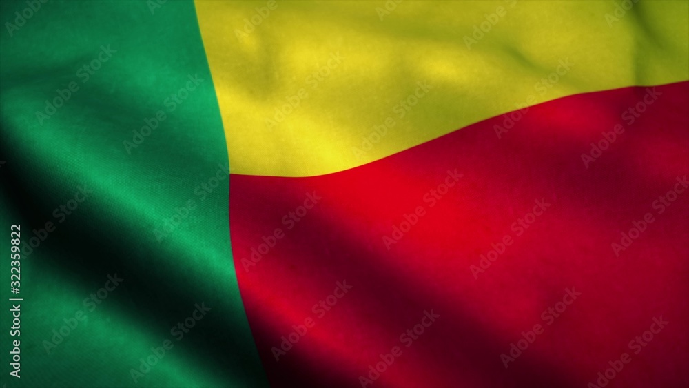 Benin flag waving in the wind. National flag of Benin. Sign of Benin. 3d illustration Benin flag waving in the wind. National flag of Benin. Sign of Benin. 3d illustration