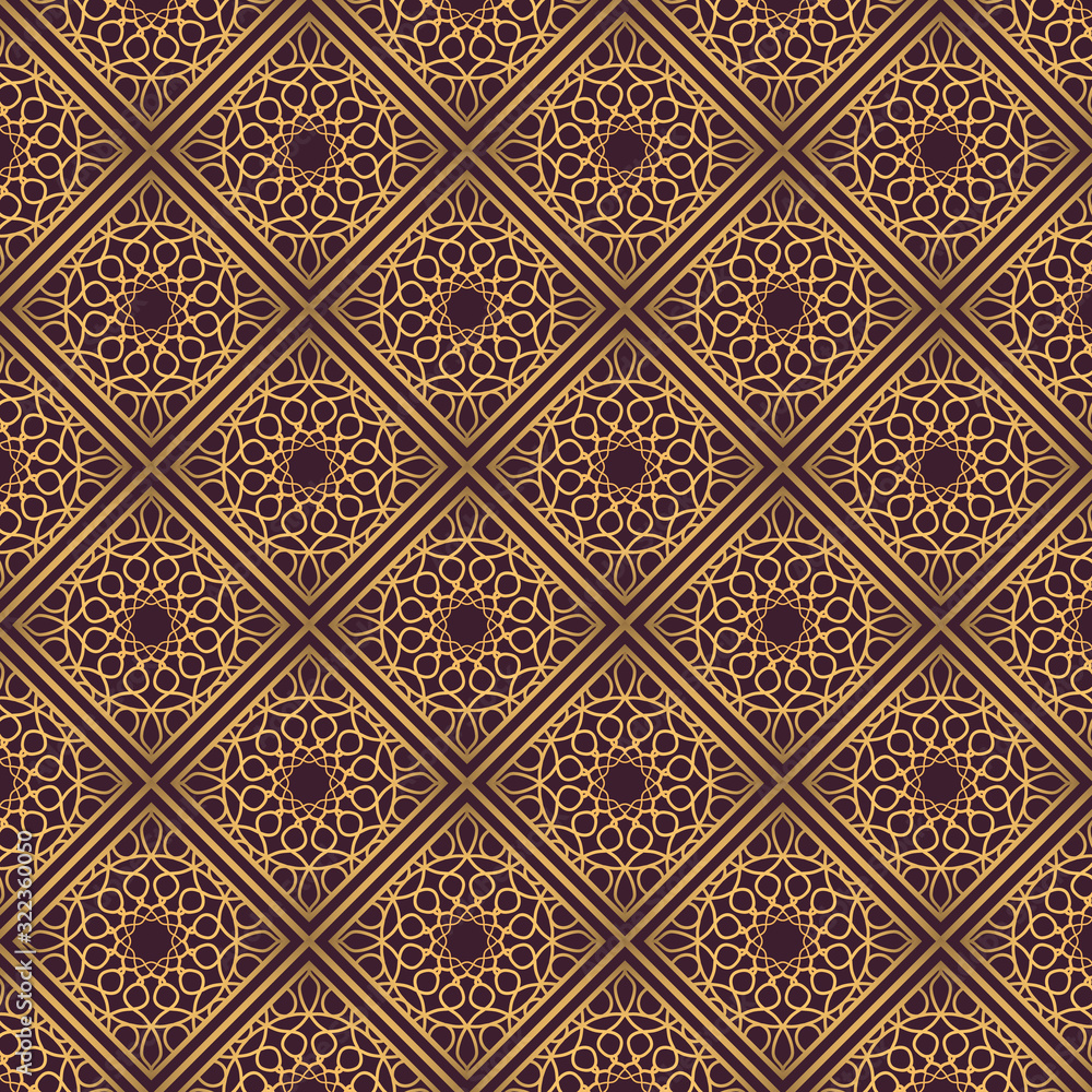 Golden oriental pattern design on dark background. Royal pattern design in vector. Golden mandala pattern on dark background Golden oriental pattern design on dark background. Royal pattern design in vector. Golden mandala pattern on dark background