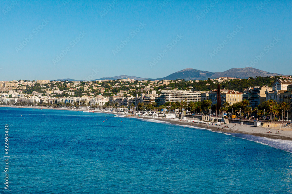 Panoramic view of the city and the coast in Nice, France