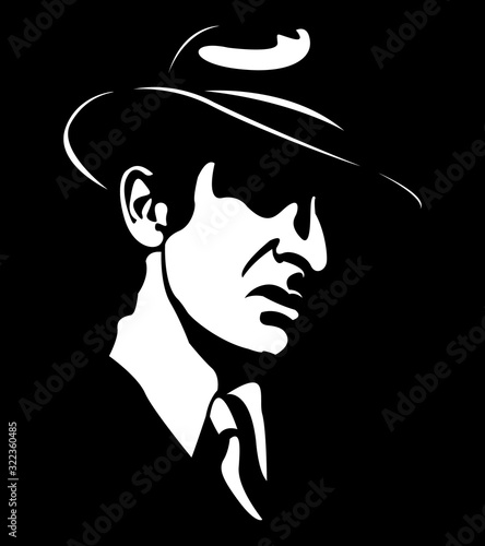 portrait of a man vector illustration of man silhouette of man in a suit Chicago gangster mafia