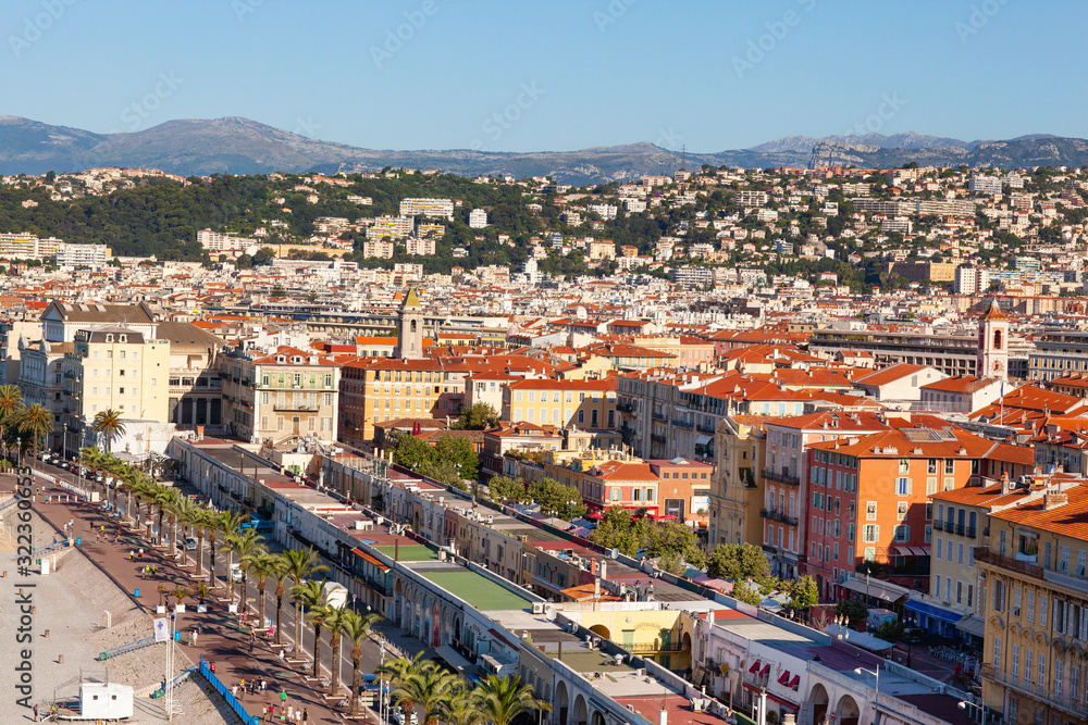 Amazing view of Nice from the observation deck of Castle Hill on the roofs of the city