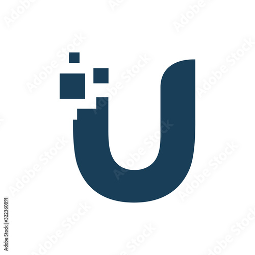 blue letter u pixel square logo design